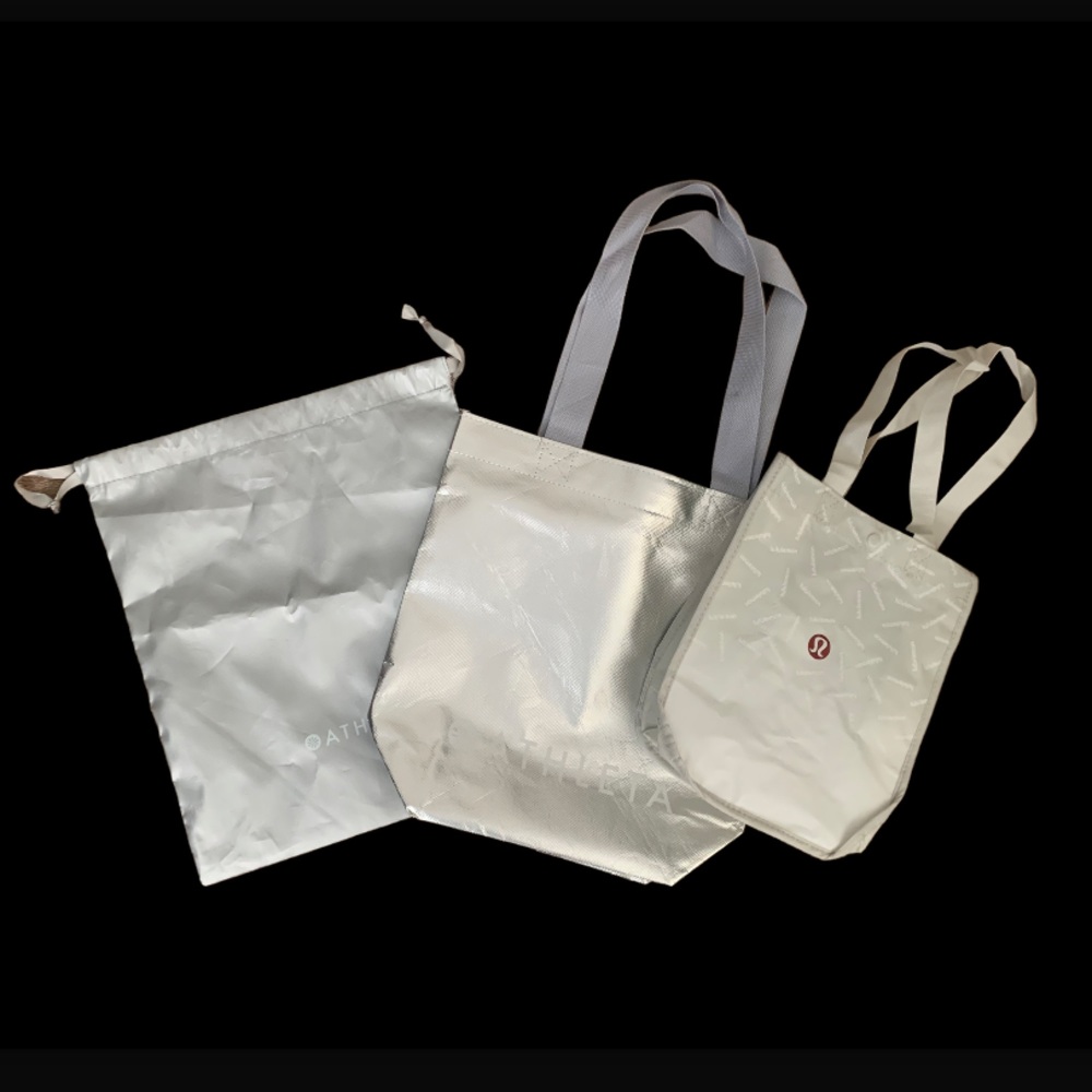 Athleta and Lululemon bundle of 3 reusable bags (2 tote, 1 string)